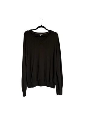 Murano Men's Black Extra Fine Merino Wool V-Neck Sweater XL Classic Lightweight